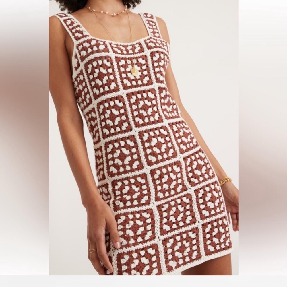 Marine Layer Brown and cream crochet Sleeveless Sundress